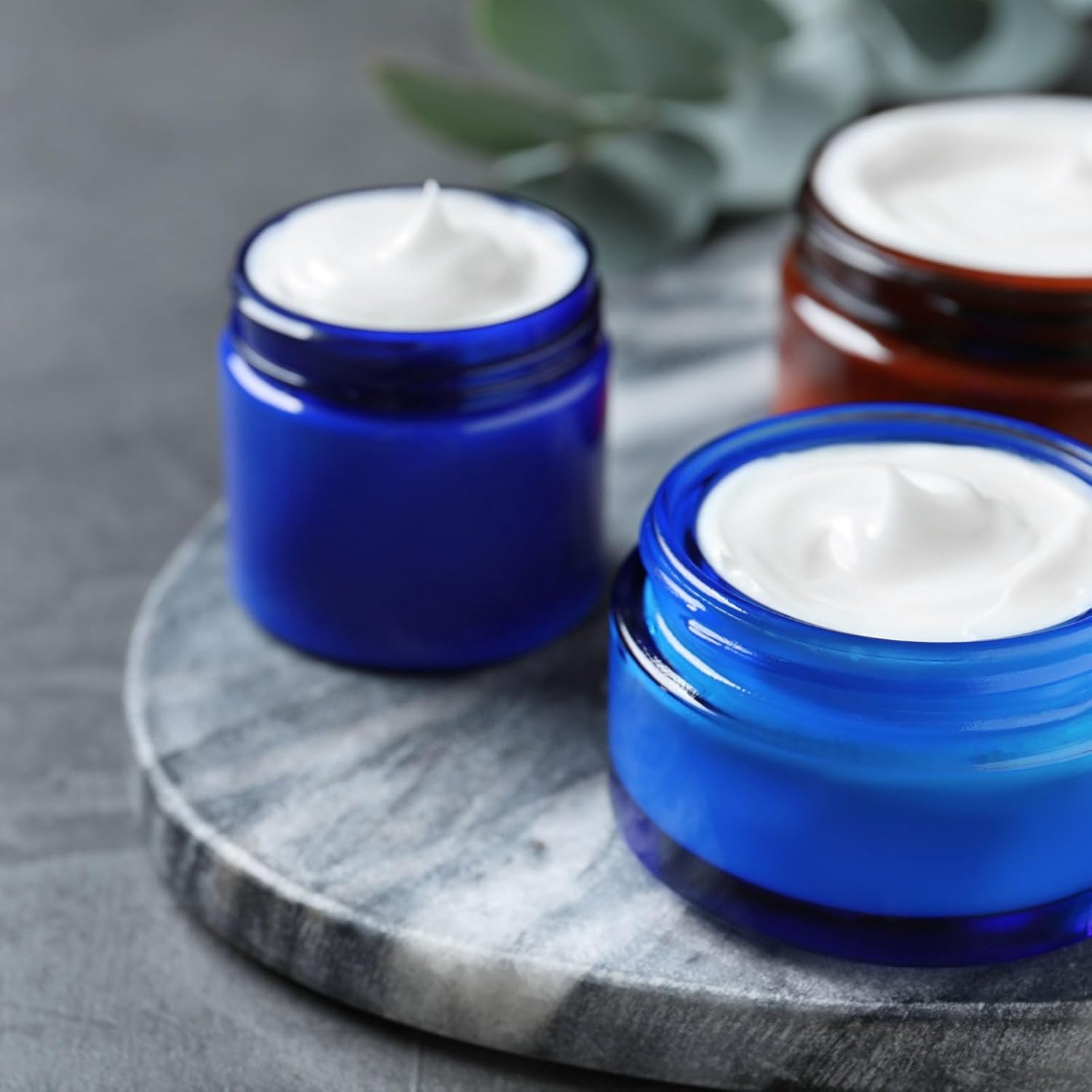 Lil Ray 2 Oz Glass Cream Jars with Black Lid (12 PCS) Empty Cobalt Blue Glass Containers Refillable Cosmetic Vials for Lotion, Ointment-Velvo Beauty