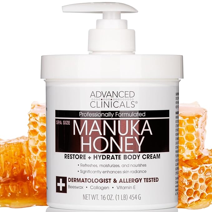 Advanced Clinicals Manuka Honey Body Cream For Women & Men | Body Butter Lotion For Extremely Dry Skin | Collagen Cream | Skincare Moisturizer Hydrating Balm Improves Look Of Aging Skin, 16 Ounce-Velvo Beauty