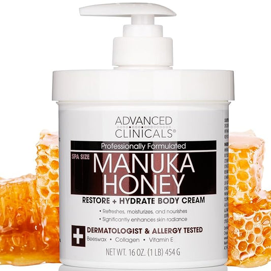 Advanced Clinicals Manuka Honey Body Cream For Women & Men | Body Butter Lotion For Extremely Dry Skin | Collagen Cream | Skincare Moisturizer Hydrating Balm Improves Look Of Aging Skin, 16 Ounce-Velvo Beauty