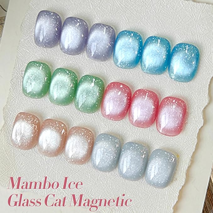 Born Pretty Magnetic Gel Nail Polish Pastel Cat Magnetic Eye Gel Polish Glitter Shimmer Auroras Magnetic Gel Nail Art Manicure Kit 6PCS-Velvo Beauty