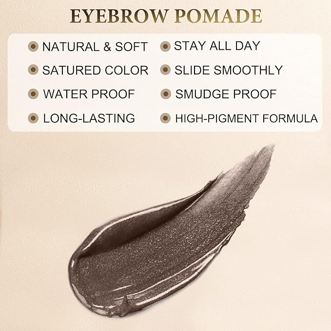 Eyebrow Pomade - Waterproof Brow Pomade for Long-lasting Results,Smudge Proof and Sweat Resistant Formula,Natural Eyebrow Makeup for All Skin Types and Tones - Dark Brown-Velvo Beauty