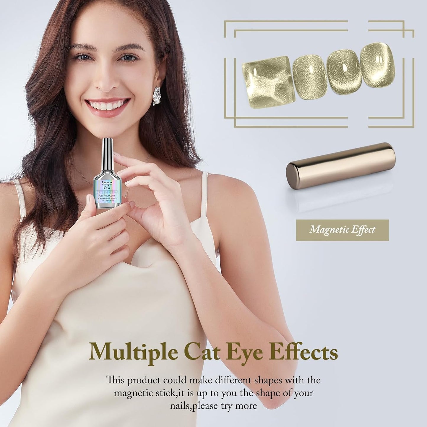 Cat Eye Gel Nail Polish with Magnet Stick, 15ml Glitter Holographic Nail Polish, Magnetic Effect Gel for Home DIY Manicure Gift, Brown Gold-Velvo Beauty