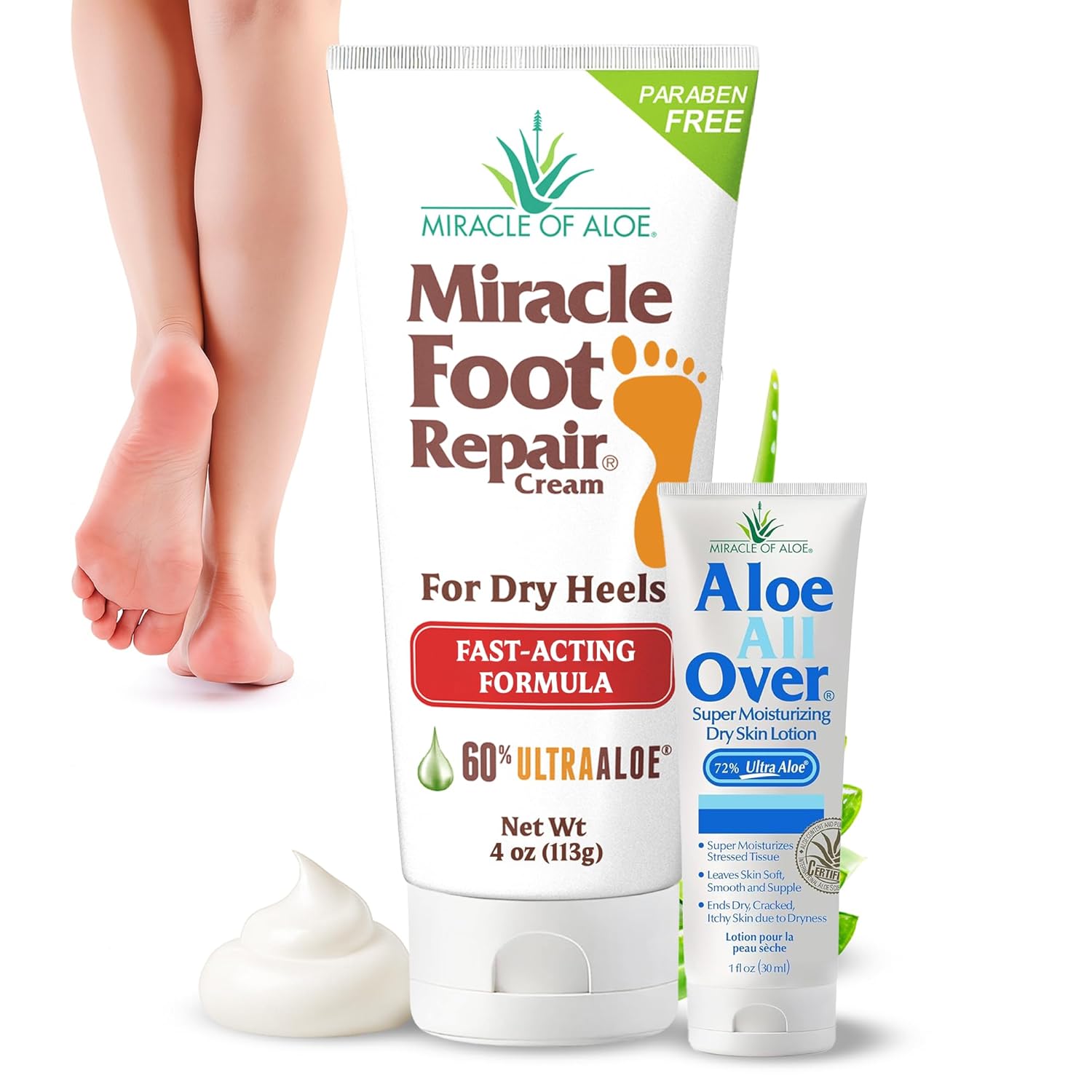 Aloe Vera Lotion & Foot Cream Combo – Aloe All Over 1 oz + Foot Repair 4 oz – Soothing Aloe Lotion for Dry Skin, Hands, Heels & Body – Diabetic-Safe Foot Cream for Cracked Feet-Velvo Beauty
