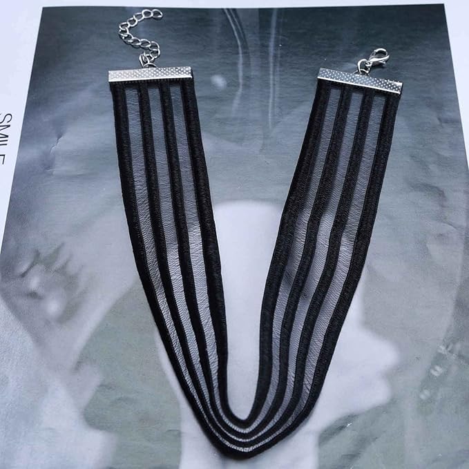 Bohemia Lace Choker Necklace Short Black Organza Necklace Gothic Wide Black Collar Necklace Punk Tattoo Choker Chain Necklace Jewelry for Women and Girls Gifts-Velvo Beauty