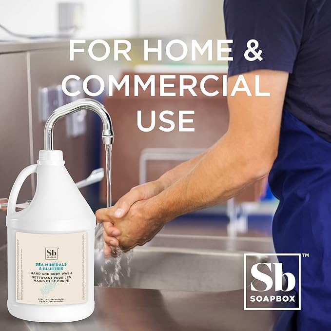 Soapbox Liquid Hand Soap & Body Wash, Sea Minerals & Blue Iris - Gentle, Moisturizing Hand & Body Cleanser, Vegan, Cruelty Free Hand Soap Refill for Bathroom, Kitchen, Professional Use - Gallon Size-Velvo Beauty