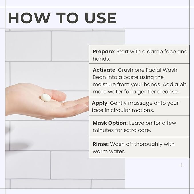 3-in-1 Solid Facial Cleanser, Exfoliator, and Wash-off Mask - Vegan, Cruelty-Free, Plastic-Free, Travel-Friendly, 1 Month Supply (60 Crushable Tablets) in Tin (Calming Beans in Tin)-Velvo Beauty
