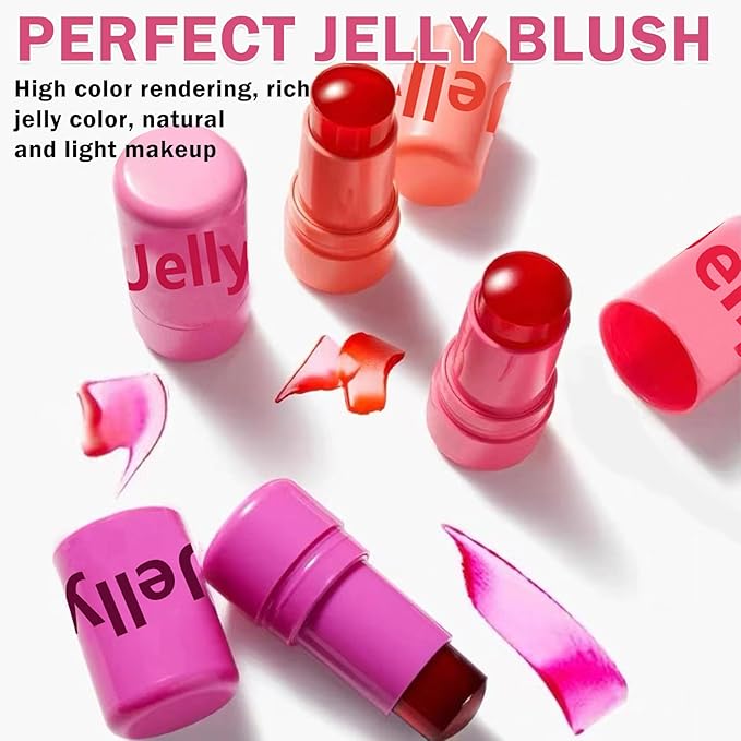 4PCS Cooling Water Jelly Tint Blush Stick for Cheeks,Multi-use Jelly Lip and Cheek Tint Stain,Moisturizing Natural Jelly Blush Stick,Buildable Watercolor Finish - Cruelty Free-Velvo Beauty