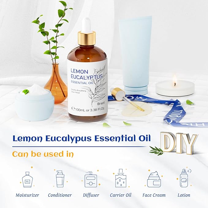 HIQILI Lemon Eucalyptus Oil, for Spary, Diffuser, Indoors, Outdoors, Garden, Yard, 100% Pure Natural - 3.38 Fl Oz-Velvo Beauty
