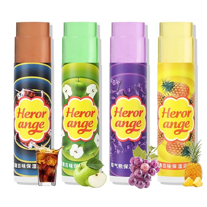 Flavored Lip Balm Set, 4 Scents- Pineapple Green Apple Purple Grapes Lip Balm and Pop Flavor Lip Balm Moisturizer,Transparent Hydrate Multi Flavor Chapstick Balm Bulk,Smooth Lip Lines Lip Care-Velvo Beauty