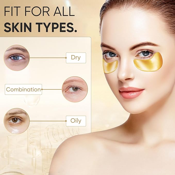100Pcs/50Pairs Under Eye Patches Gold for Dark Circles, Puffy Eyes, and Wrinkles, 24K Gold Eye Mask for Face, Eye Cream for Men and Women-Velvo Beauty