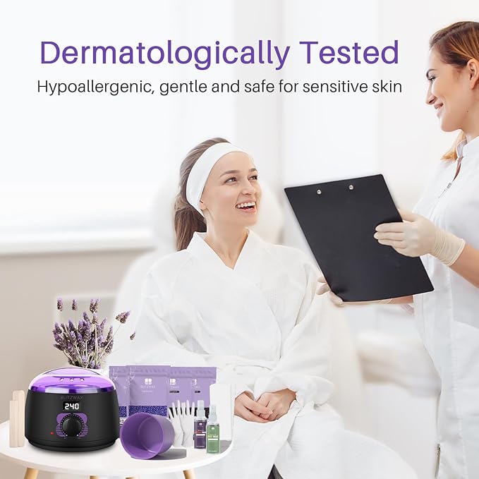 BLITZWAX Brazilian and Bikini Waxing Kit for Women, Hard Wax Warmer for Face, Legs and Body, At Home Hair Removal Kit, Beginner Friendly, Digital Fast Heating, 51 Wax Items-Velvo Beauty