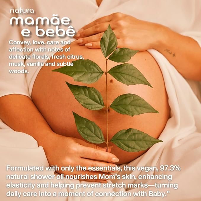 natura - Mamãe e Bebê Mom Stretch Marks Oil - Moisturizing Shower Oil - Skin Elasticity - 100% Vegan - Almond Oil - 97.3% Natural Origin - All Skin - Cruelty Free - Baby Essentials - 6.7 fl oz (200ml)-Velvo Beauty