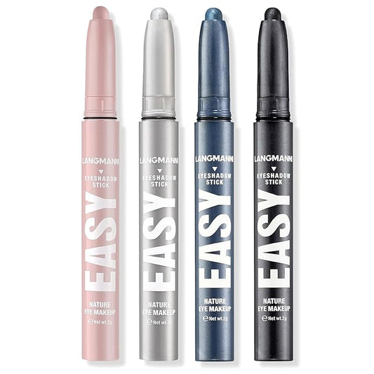 LANGMANNI Eyeshadow Stick,4 PCS Waterproof Multi-Color Eyeshadow Pen Set,Creamy Long-Lasting Eye Makeup Kit,Natural & Shimmer Shades Contour Stick,Gifts For Women (#1+7+22+23-4Colors)-Velvo Beauty