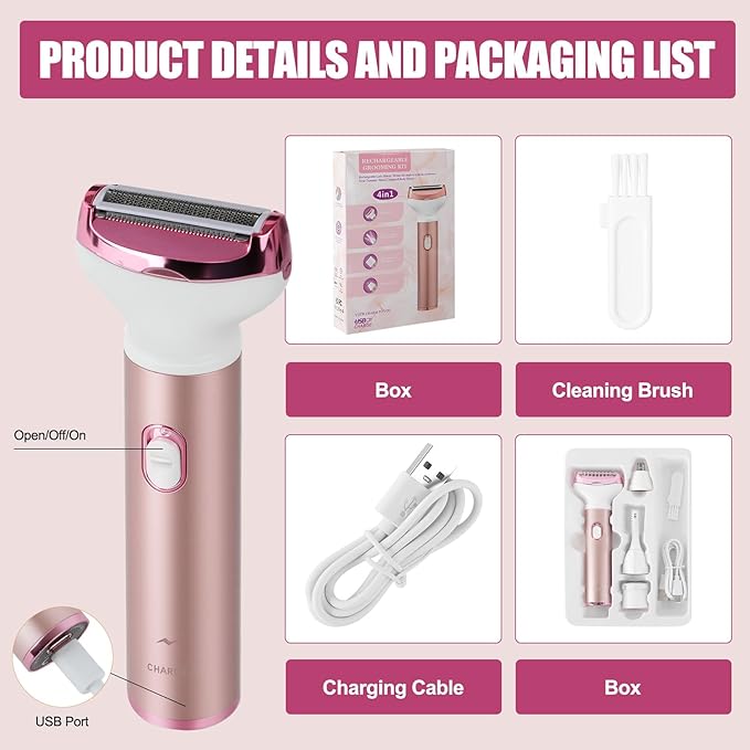 Women Face Epilator, 4-in-1 Body Shaver and Facial Epilator, Hair Removal for Faces, Rechargeable Electric Facial Hair Removal Devices for Face, Armpits, Eyebrows, Nose-Velvo Beauty