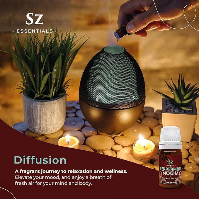 Peppermint Mocha Premium Essential Oil for Diffuser 100% Pure Essential Undiluted Oil - Extracted from Peppermint, Coffee, Cocoa with Vanilla Overtones - Plant Based - 0.17 Fl Oz (5ml)-Velvo Beauty