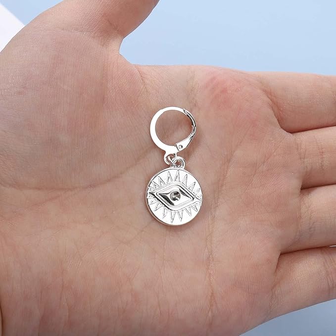 Evil Eye Coin Earrings Silver Disc Drop Earrings Evil Eye Hoop Earrings Vintage Lucky Charm Earrings Jewelry for Women and Girls-Velvo Beauty