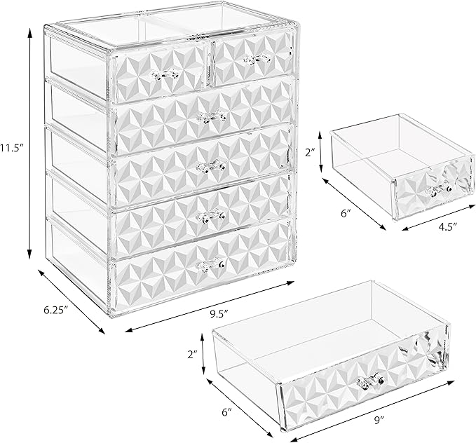 Sorbus Acrylic Makeup Organizer - Organization and Storage Case for Cosmetics Make Up & Jewelry - Big Clear Makeup Organizer for Vanity, Bathroom, College Dorm, Closet, Desk (4 Large, 2 Small Drawers)-Velvo Beauty
