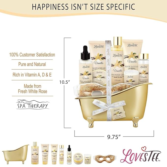 Mothers Day Gifts, Spa Basket for Women, Vanilla Bath & Body Set, Christmas & Birthday Gift, Includes Shower Gel, Body Lotion, Hand Cream, Body Scrub, Message Oil, Candle, Eye Mask, Confetti-Velvo Beauty
