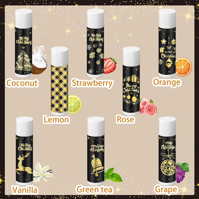 48 Pcs Lip Balm Bulk Gift Christmas Black Gold Lip Balms Christmas Lips Care Products, Lip Moisturizer Treatment for Christmas Stocking Stuffers, Appreciation Gifts for Women Girls Employee-Velvo Beauty
