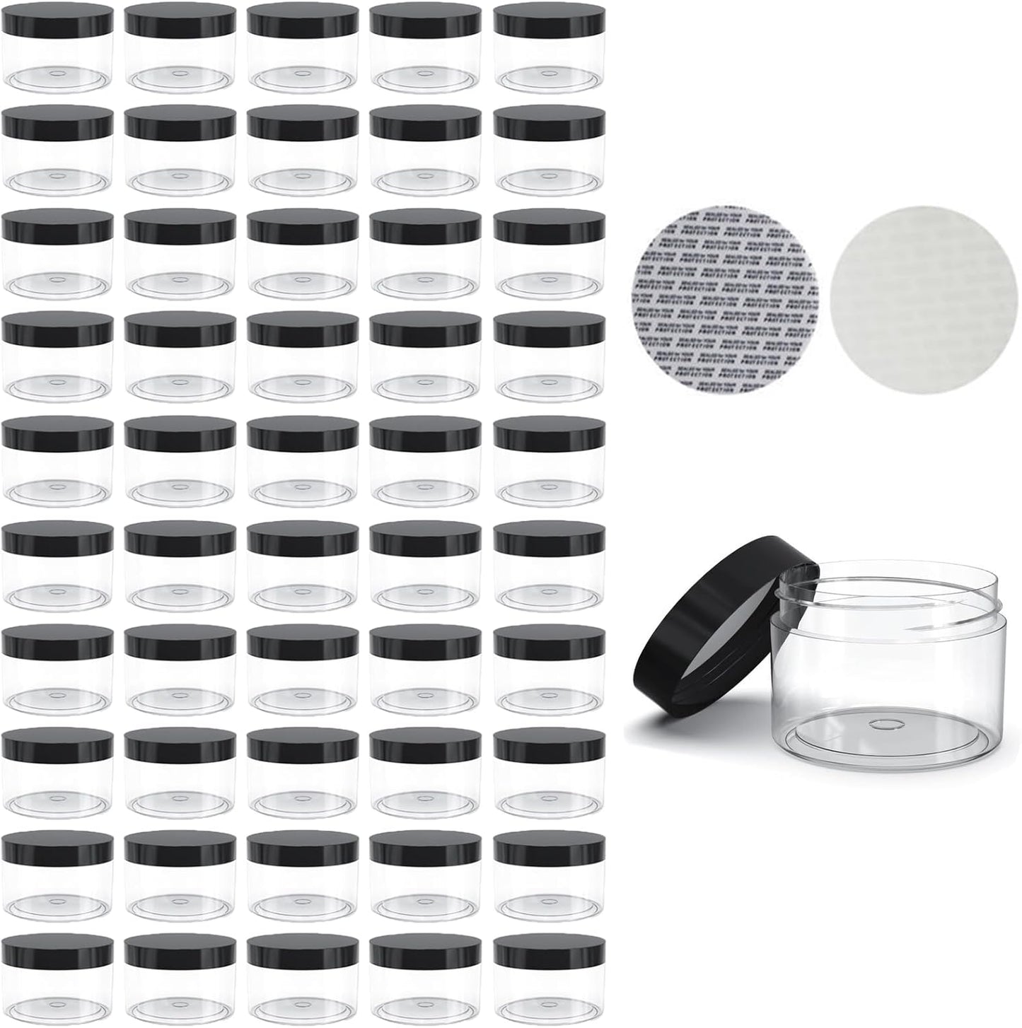 50 Pieces 2oz Plastic Jars with Lids Clear Round Cosmetic Container Empty Storage Jars for Makeup,Jewelry,Samples,Travel Storage-Velvo Beauty