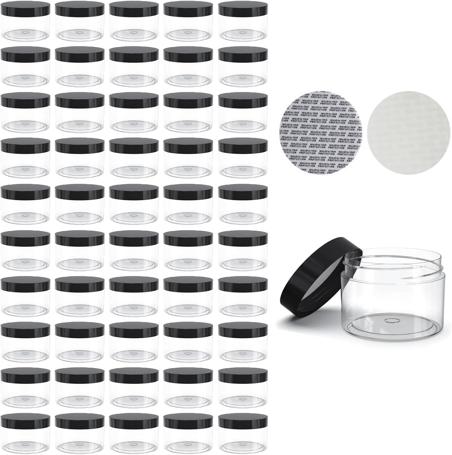 50 Pieces 2oz Plastic Jars with Lids Clear Round Cosmetic Container Empty Storage Jars for Makeup,Jewelry,Samples,Travel Storage-Velvo Beauty