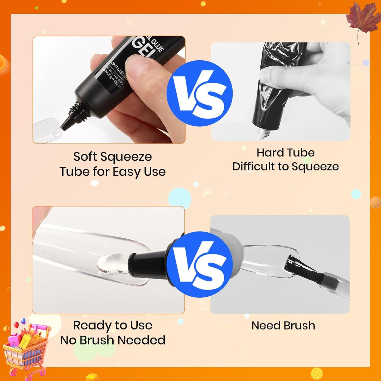 Beetles 2Pcs*20g Solid Nail Glue Gel, Tipex Soft Nail Tips Glue Super Strong for Acrylic Nails Extension Fake Nails Press On Nails, Fall Halloween Nails, U V Light Required-Velvo Beauty