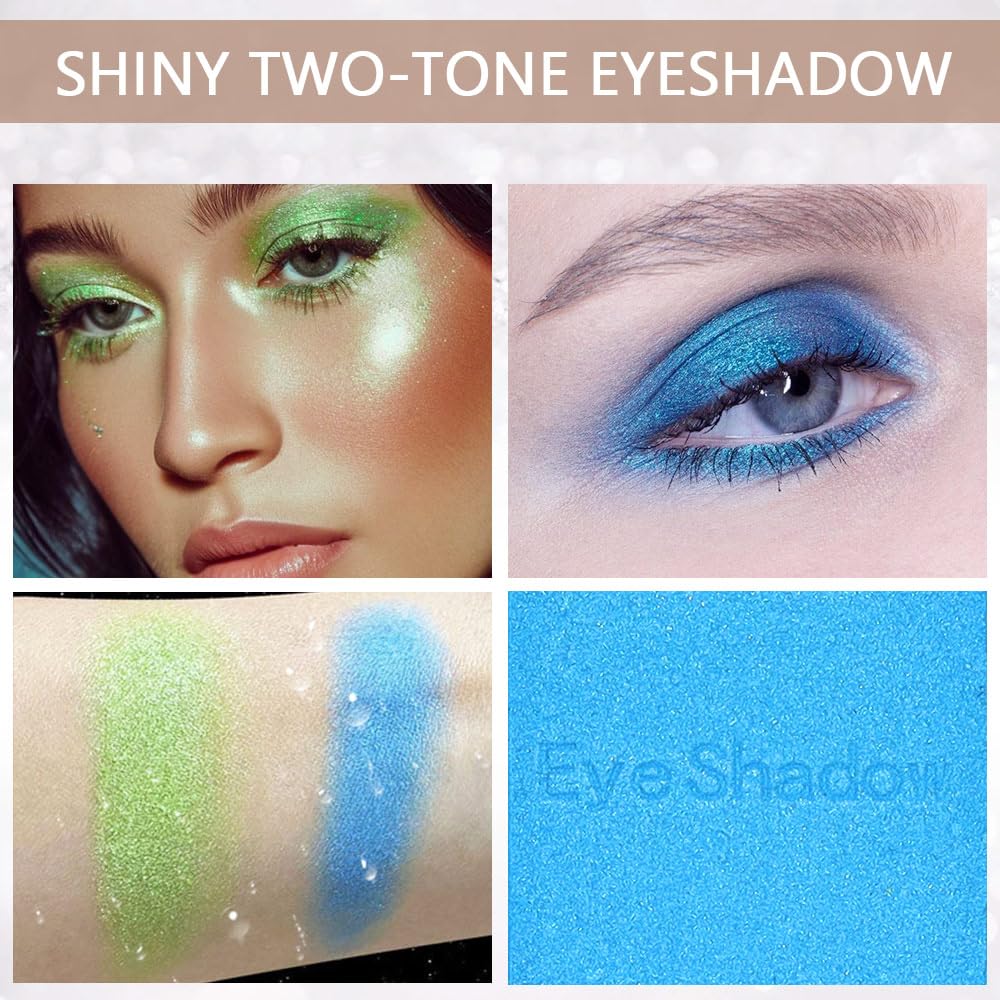 2 colors eye shadow makeup palette, Blue & Green Eyeshadows Halloween Birthday Party Wear, high pigment eye, matte & shimmer metal eye shadow powder, Blendable, Ultra-Pigmented(02)-Velvo Beauty