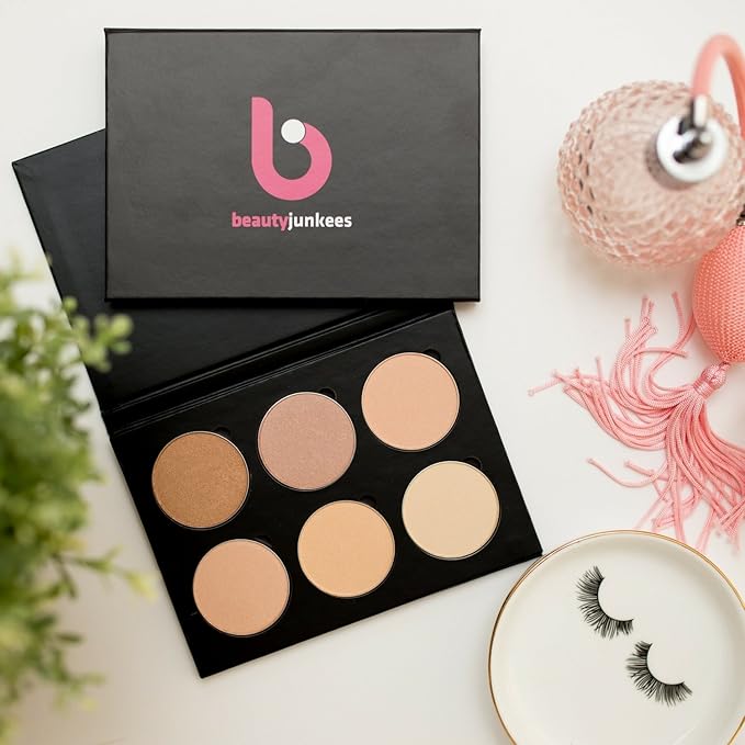 Makeup Highlighter Palette – Beauty Junkees Powder Highlighter Makeup Palette 6 Shades Glow Kit, Face Highlight Make Up Set for Beginners, Professional Quality, Paraben Gluten Cruelty Free Cosmetics-Velvo Beauty
