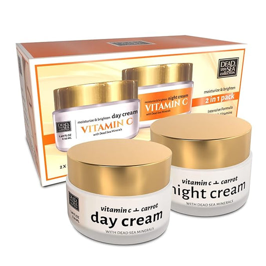 Dead Sea Collection Day and Night Cream Kit with Vitamin C - Anti-Wrinkle - Dead Sea Minerals - Nourishing, Moisturizer, Hydrating and Smoothing Face Cream (3.38 fl.oz)-Velvo Beauty