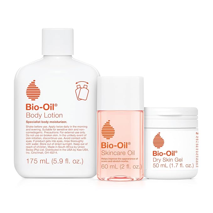 Bio-Oil Skincare Set, Trial Kit for Scars, Stretchmarks, and Dry Skin, 3 Pc Travel Size Kit Includes Skin Care Oil, Dry Skin Gel, and Body Lotion, use for Scars, Pregnancy Stretch Marks, and Dry Skin-Velvo Beauty