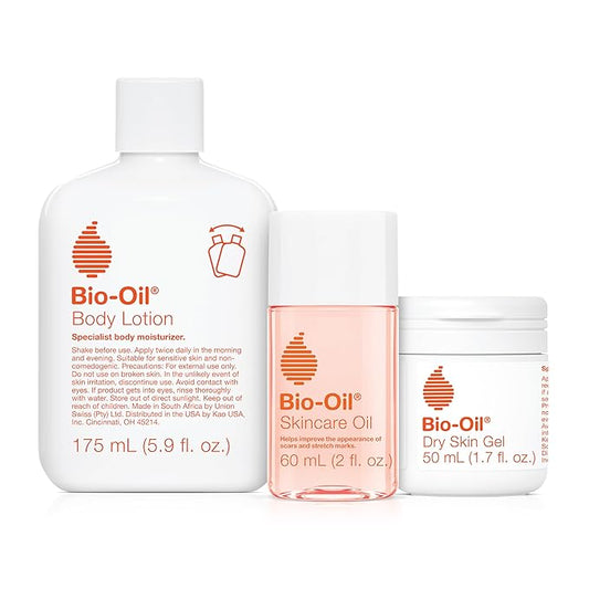 Bio-Oil Skincare Set, Trial Kit for Scars, Stretchmarks, and Dry Skin, 3 Pc Travel Size Kit Includes Skin Care Oil, Dry Skin Gel, and Body Lotion, use for Scars, Pregnancy Stretch Marks, and Dry Skin-Velvo Beauty