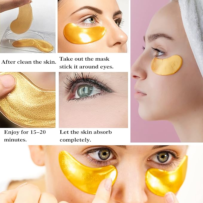 30 Pairs 24K Gold Under Eye Patches,Crystal Collagen Under Eye Mask,Puffy Eyes and Dark Circles Treatments,Moisturising&Hydrating Under Eye Patch Pads for Reducing Fine Lines Eye Bags(Gold)-Velvo Beauty