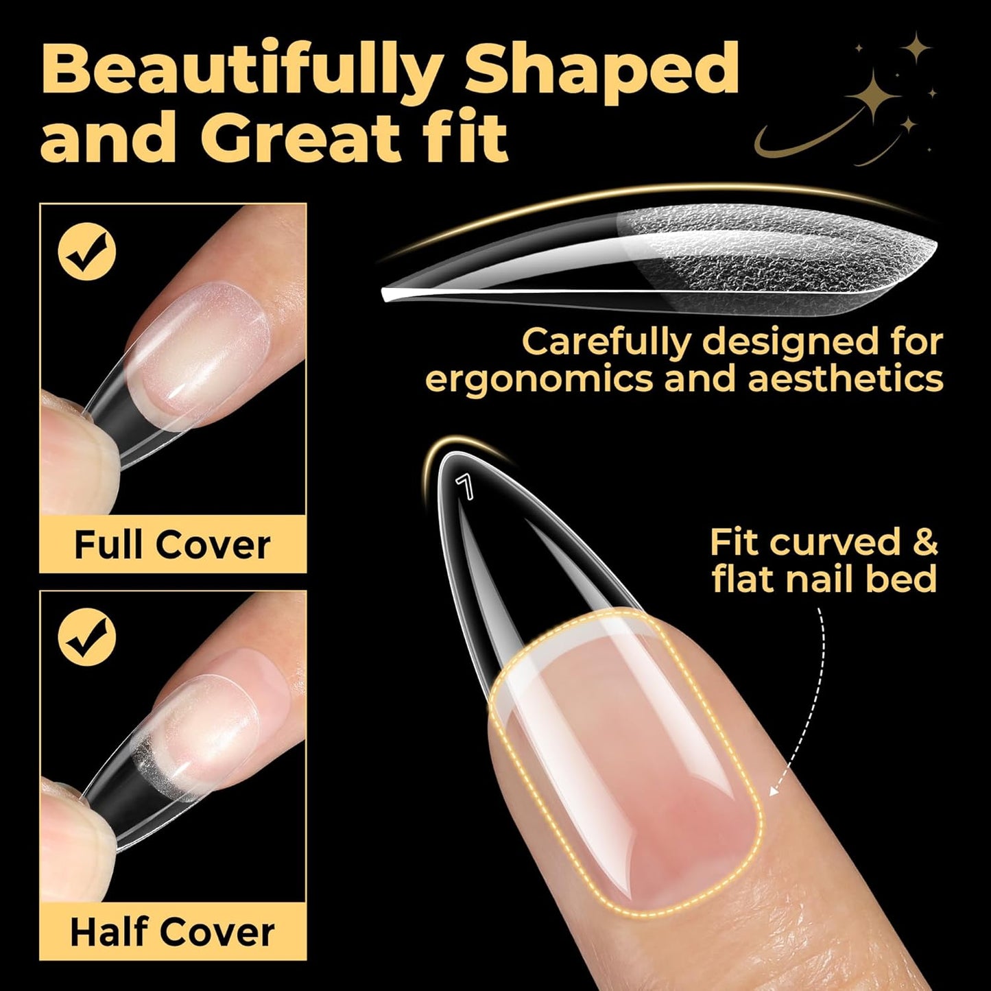 UNA GELLA Halloween Stiletto Press on Nails, 600 Pcs Medium Stiletto Nail Tips Almond Shape Pre Etched Full Cover Soft Gel Nails Tips for Nail Extensions Art DIY Salon 12 Sizes at Home-Velvo Beauty