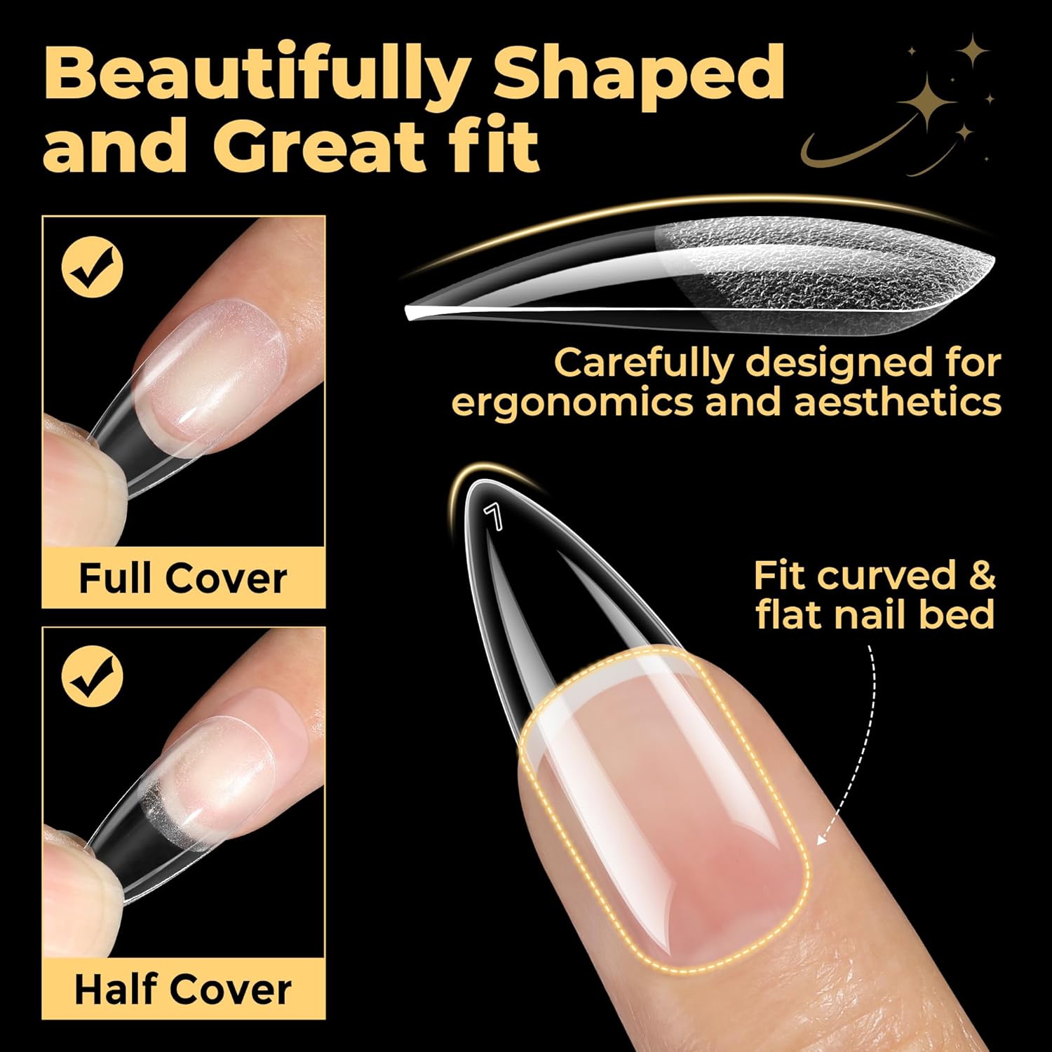 UNA GELLA Halloween Stiletto Press on Nails, 600 Pcs Medium Stiletto Nail Tips Almond Shape Pre Etched Full Cover Soft Gel Nails Tips for Nail Extensions Art DIY Salon 12 Sizes at Home-Velvo Beauty