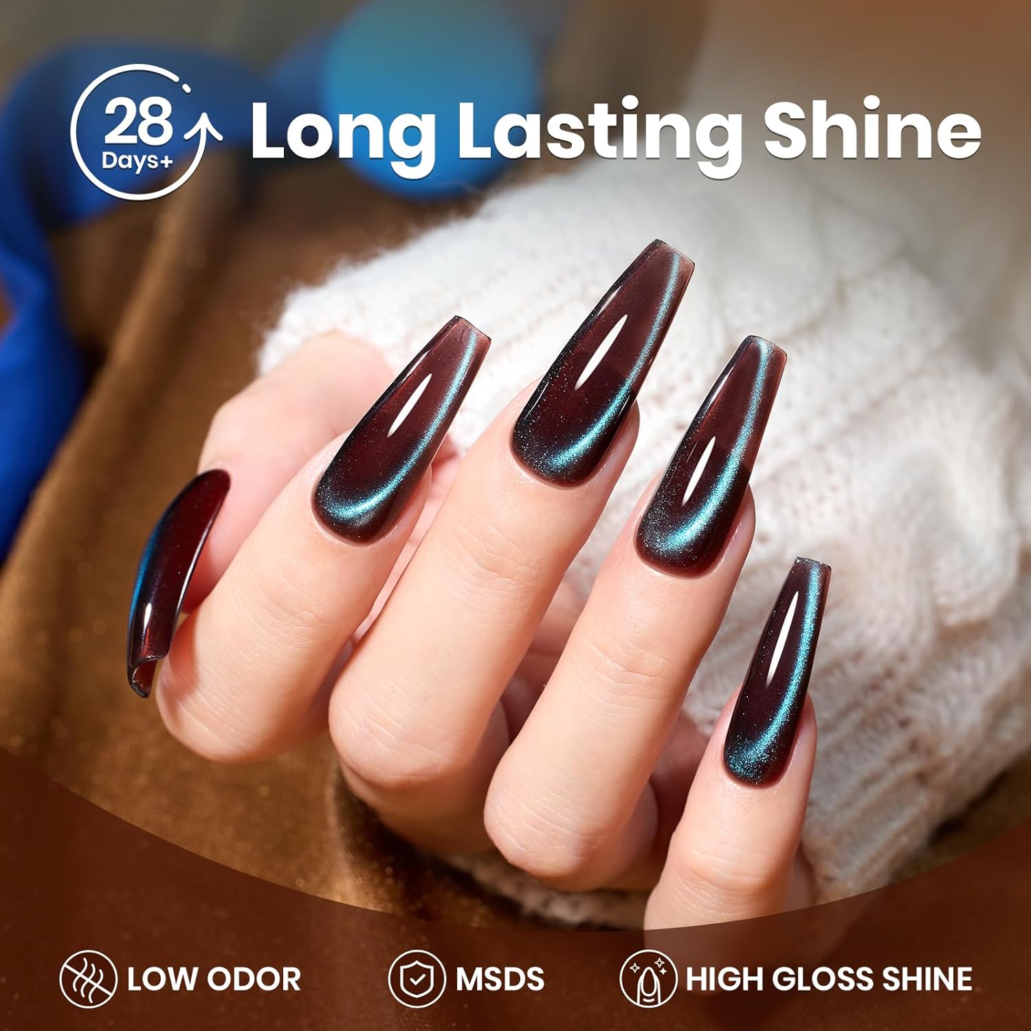 Beetles Brown Cat Eye Gel Nail Polish - Aurora Mocha Cat Eye Gel Polish, 15ML Blue Powder Brown Glitter Fall Gel Polish Magnetic Shimmer Effect Soak Off UV Nail Art Design Manicure Gifts for Women-Velvo Beauty