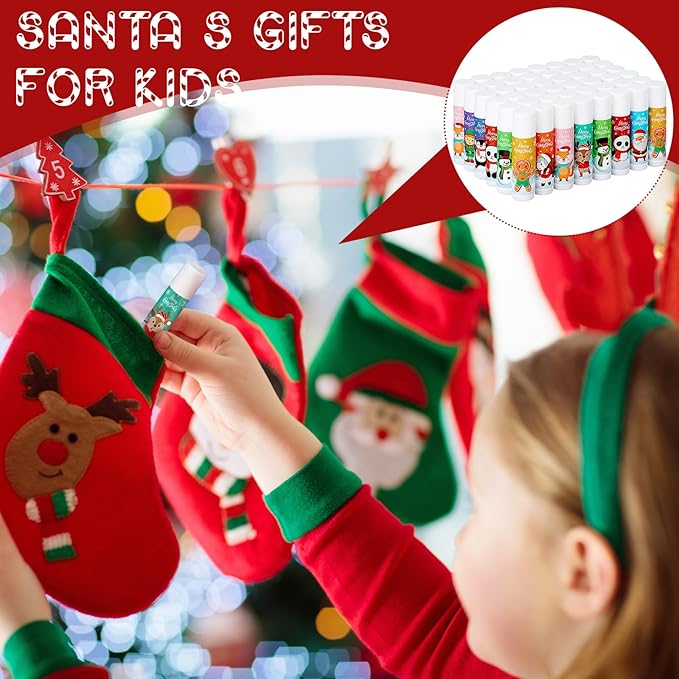 50 Pcs Cute Christmas Lip Balms Gifts Bulk Christmas Stocking Stuffers Holiday Treat Gifts Goodie Christmas Party Supplies for Girls Kids Women Men-Velvo Beauty