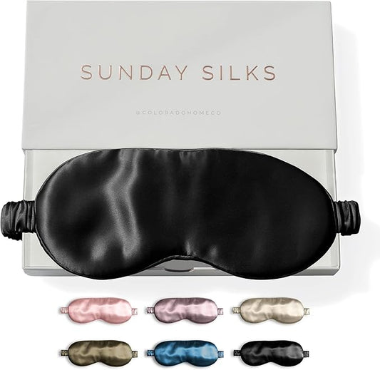 SUNDAYSILKS™ Exclusive Mulberry Silk Sleep Mask | Soft Eye Covers, Blackout Sleeping Mask for Women & Men | Silk Eye Mask for Sleep, Travel, and Relaxation | Antifaz para Dormir [Midnight Black]-Velvo Beauty