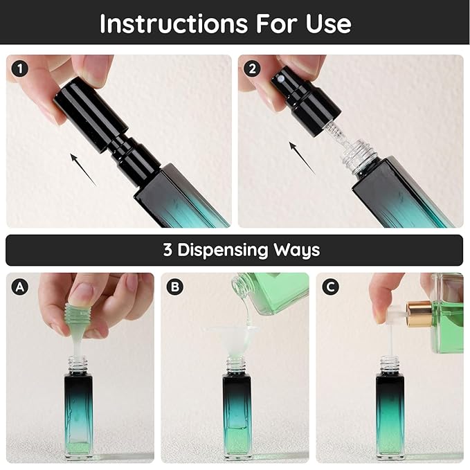 Segbeauty 0.34oz Travel Perfume Bottle Refillable, 5pcs Perfume Glass Spray Bottles, 10ml Mini Travel Atomizer Sprayer, Empty Press Pump Bottles, Cologne Atomizers with Clear Transfer Tool Set-Velvo Beauty