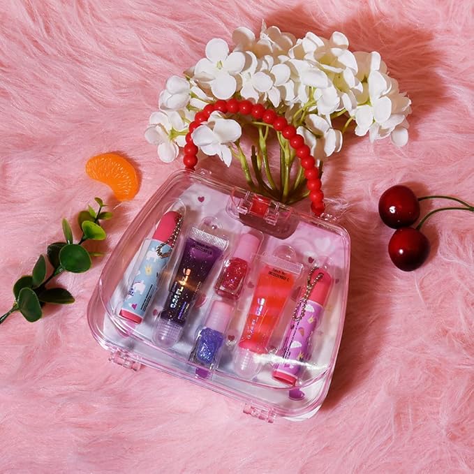 M&U 13Pcs Lip Balm and Nail Polish Gift Set for Kids Age 6-12, Abssorted Favors Moisturizing Lip Care Balm Tubes for Girls and Women, Washable Real Makeup Safe & Non-Toxic-Velvo Beauty