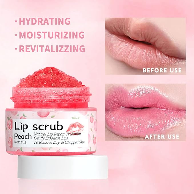 Lip Scrub, Lip Scrubs Exfoliator & Moisturizer,Lip Scrub for Dark Lips,Natural Sugar Lip Scrub with Lip Brush,Repair Cracked Lips,Chapped Lips (Peach)-Velvo Beauty