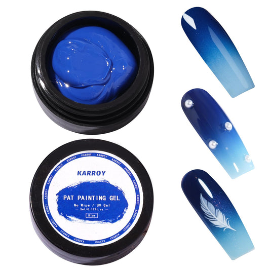 Sponge Pat Paint Nail Gel, Blending Colors Ombre Nails Gradient Gel Nail Blush Blooming Aura Nails Drawing Stripper Floral Painting Nail Art, No Wipe, UV/LED Curing 5ml 1PC (Blue)-Velvo Beauty