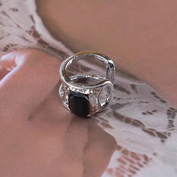 Vintage Crystal Ear Cuff Earrings Black Onyx Cuff Earrings Rhinestone Cartilage Earrings Silver Open Cuff Wrap Earrings Jewelry for Women-Velvo Beauty