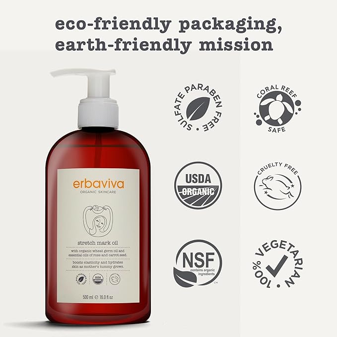 Erbaviva Organic Stretch Mark Oil for Pregnancy, Stretch Marks & Scars - 16 Fl Oz-Velvo Beauty