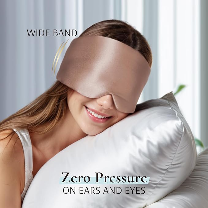 Zenssia 100% Mulberry Silk Sleep Mask Eye Mask for Man and Woman with Adjustable Headband, Full Size Large Sleep Mask & Blindfold for Total Blackout for All Night Sleep, Travel & Nap-Taupe-Velvo Beauty