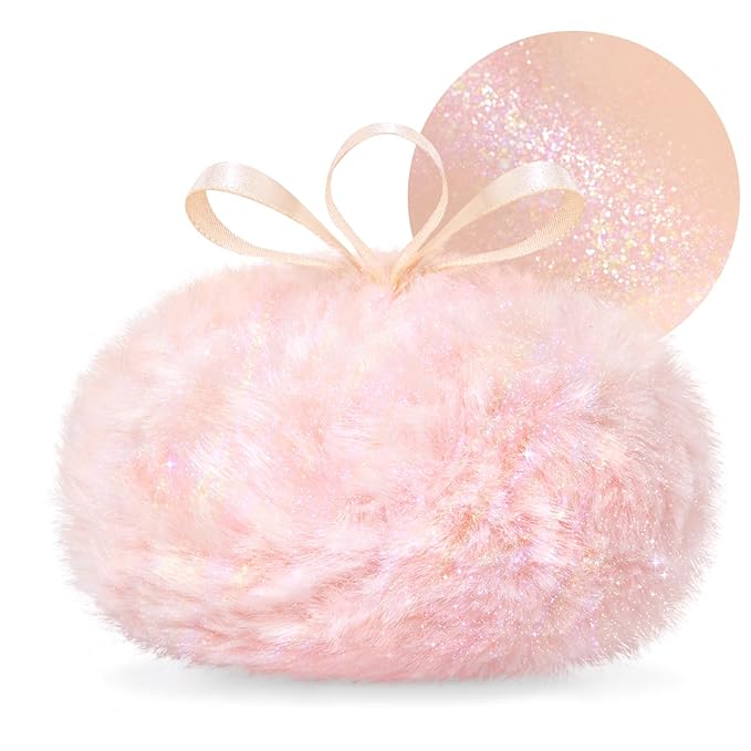 Highlighter Makeup Powder Plush Peach Ball Puff Glitter Shimmer Sparkle Loose Patting Powder for Body Face Hair Multi-Use High Gloss Shine Bright Illuminator Makeup Glossy Diamond Glow-Velvo Beauty