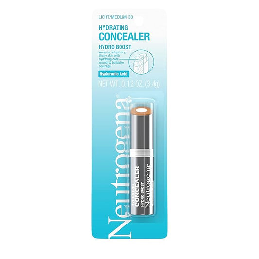 Neutrogena Hydro Boost Hydrating Concealer Stick for Dry Skin, Oil-Free, Lightweight, Non-Greasy and Non-Comedogenic Cover-Up Makeup with Hyaluronic Acid, 30 Light/Medium, 0.12 Oz-Velvo Beauty