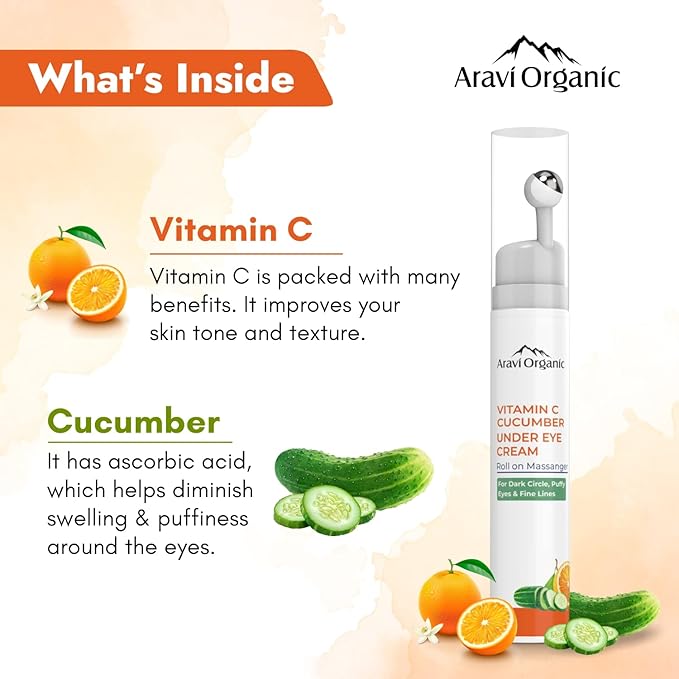 Vitamin C & Cucumber Under Eye Cream Gel Roll on Massager For Dark circles, Puffy Eyes-Velvo Beauty