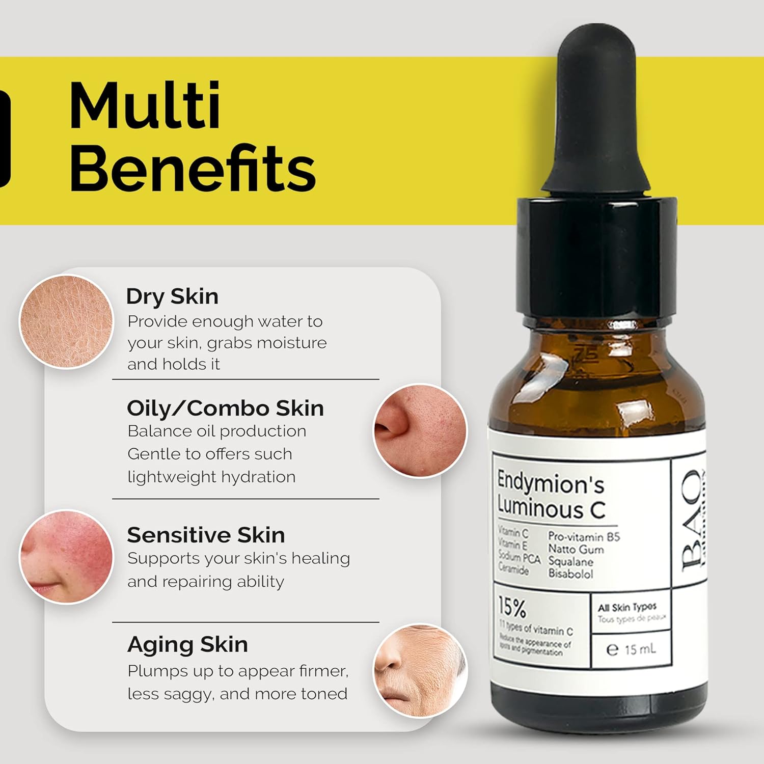 ENDYMION’S LUMINOUS C Face Serum | Bisabolol, Squalane, Vitamin C &E | Multi Vitamin Serum for Brightening, Regenerating And Refreshing Skin| For All Skin Types (15 ML)-Velvo Beauty