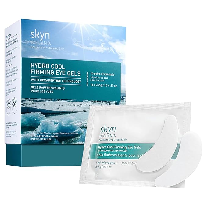 skyn ICELAND Hydro Cool Firming Under Eye Patches, Instant Cooling for Puffy, Tired Eyes with Peptides and Coenzyme Q10, 10 Minute Treatment, Vegan, All Skin Types, 16 Pairs-Velvo Beauty