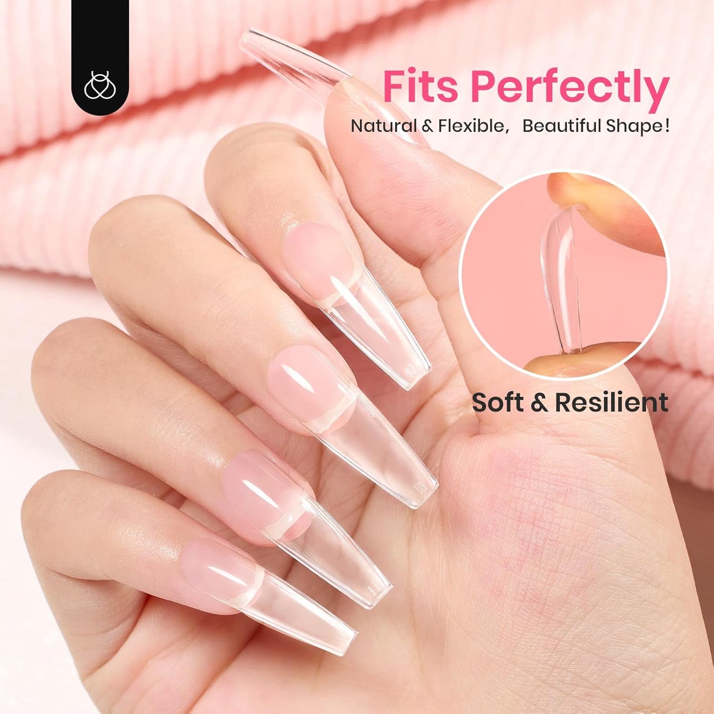 Beetles Gel Nail Tips Long Coffin Pre-Etched Nail Tips, 12 Sizes 288Pcs Pre Shaped Soft Gel Clear Nail Full Cover False Nail Tips Acrylic Glue on Nails Extension Fake Nails Manicure Gifts for Women-Velvo Beauty